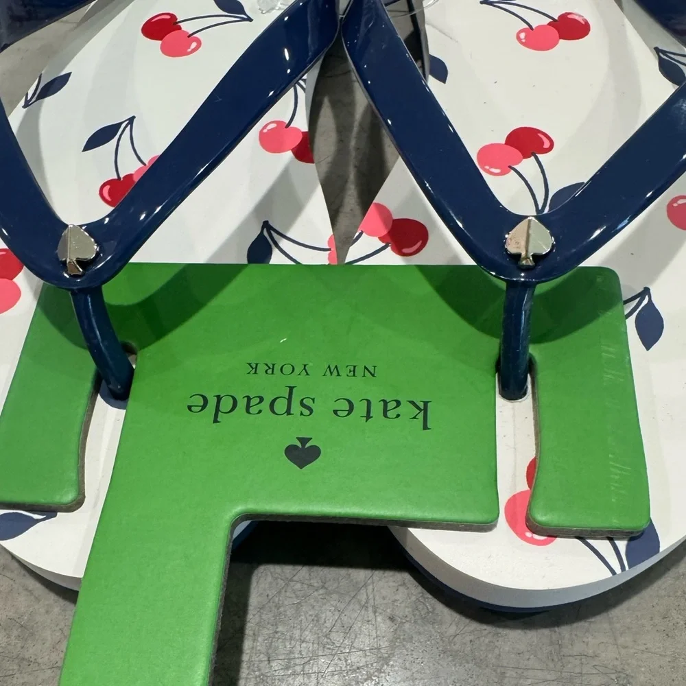 Super stylish ♠️Kate Spade Cherry Pattern Sandles 🍒with Blue Straps- zoom in: